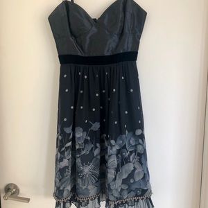 Blue Rebecca Taylor silk dress w/ velvet & floral